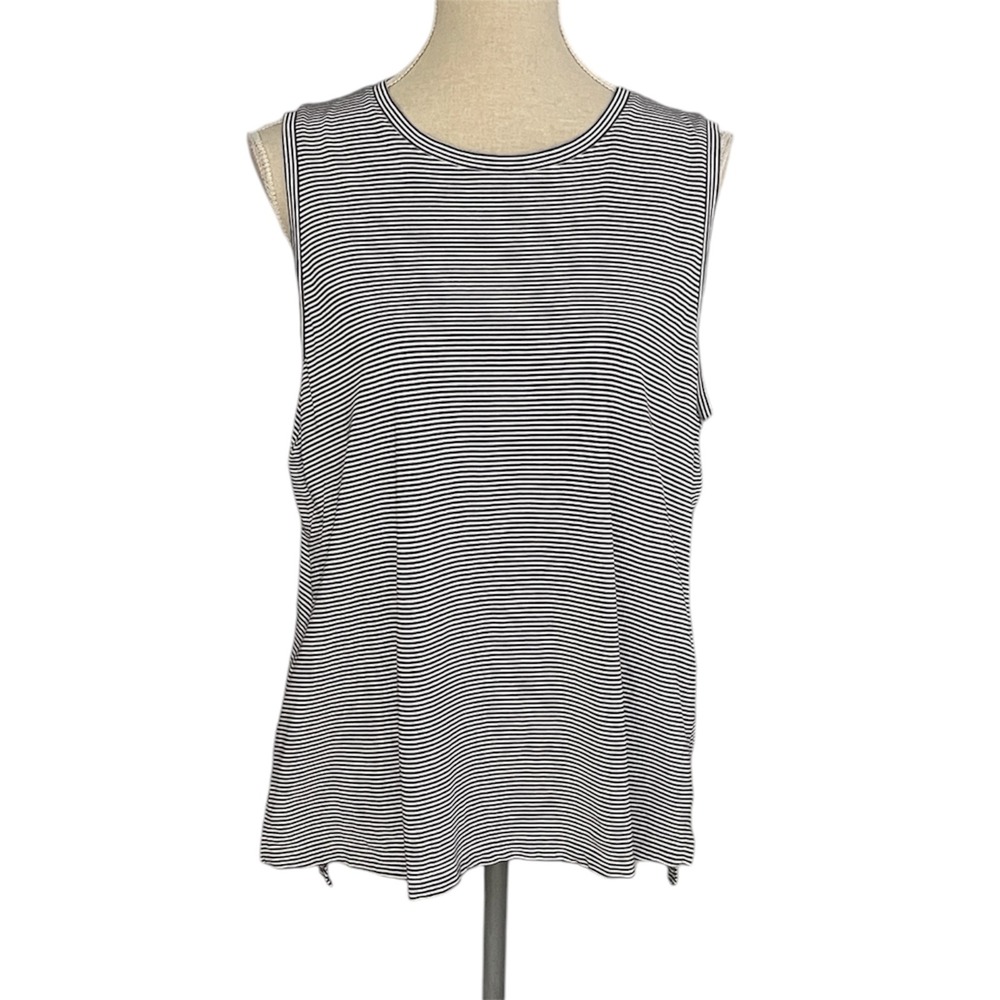 Eileen Fisher Tank Top Women L Black White Striped Organic Cotton Sleeveless - Picture 7 of 7